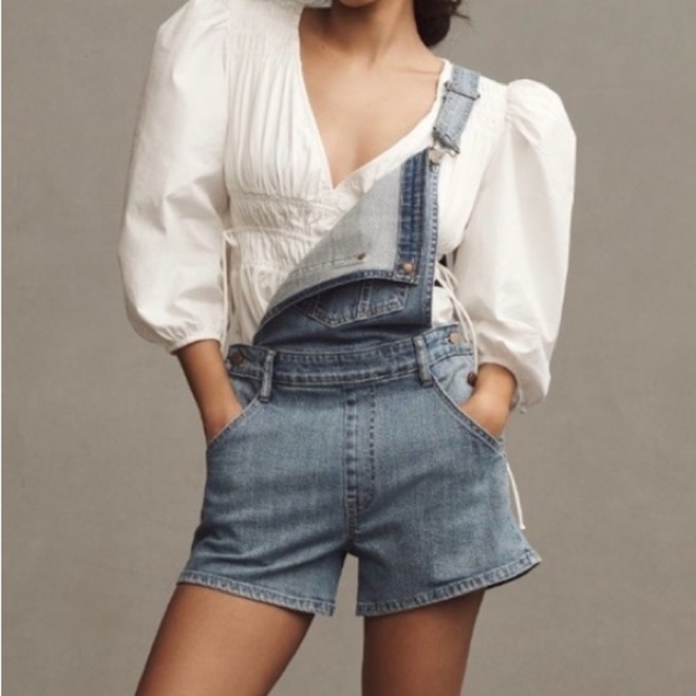 🟤NWT PILCRO by ANTHROPOLOGIE Micro Overalls in Denim Dark Sz 8
